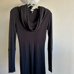 Splendid Black Waffle-Knit Hooded Mini Dress